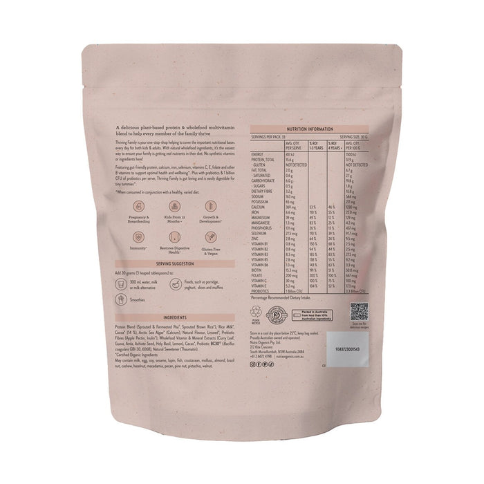 Nutra Organics Thriving Family Protein Double Choc 1kg Nutritional Panel Wicked NRG