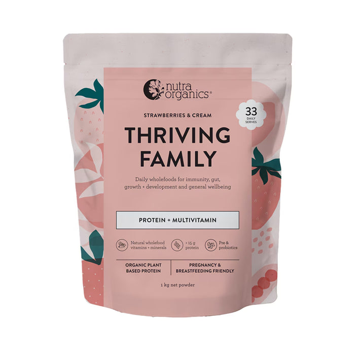 Nutra Organics Thriving Family Protein Strawberries & Cream 1kg Wicked NRG