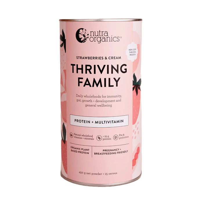 Nutra Organics Thriving Family Protein Strawberries & Cream 450g Wicked NRG