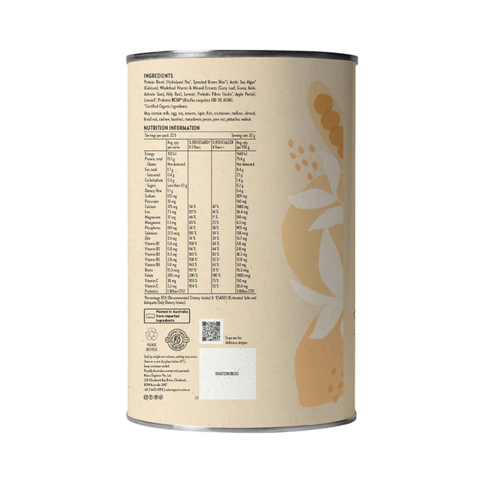 Nutra Organics Thriving Family Unflavoured 450g Nutritional Panel Wicked NRG