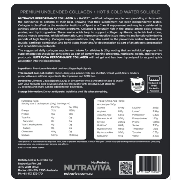 Nutraviva Performance Collagen 800g Ingredients Wicked NRG