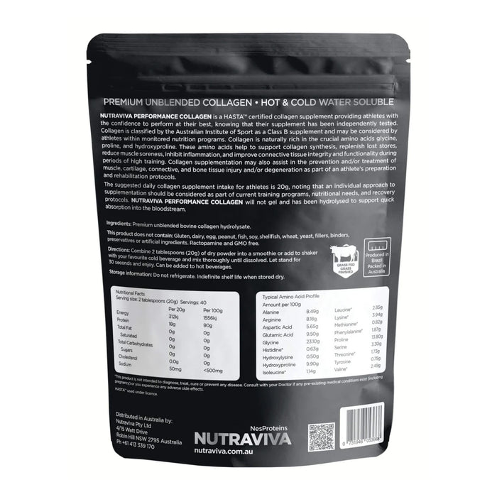 Nutraviva Performance Collagen 800g Nutritional Panel Wicked NRG