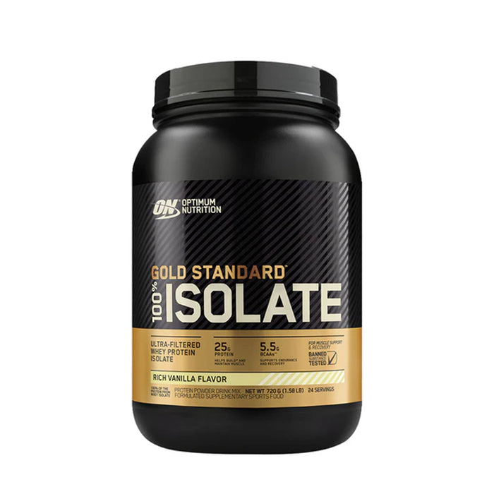 Optimum Nutrition Gold Standard 100% Isolate Rich Vanilla Flavour 24 Serves 720g, 25g Protein, a Wicked NRG