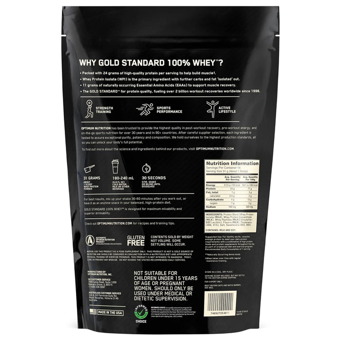 Optimum Nutrition, Gold Standard 100% Whey, French Vanilla Creme, 14 Servings, 454 Grams, 1 Lbs, Wicked NRG