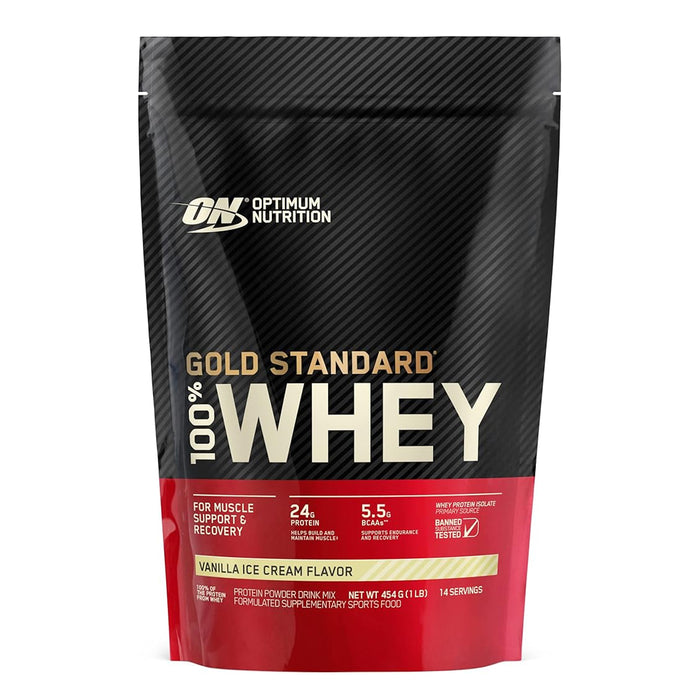 Optimum Nutrition, Gold Standard 100% Whey, French Vanilla Creme, 14 Servings, 454 Grams, 1 Lbs, Wicked NRG
