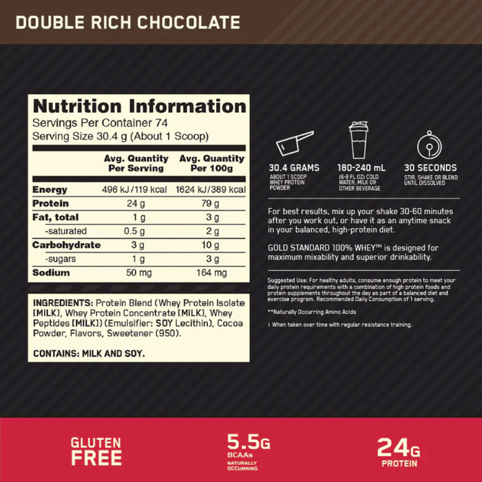 Optimum Nutrition, Gold Standard 100% Whey, Nutritional Panel, Wicked NRG