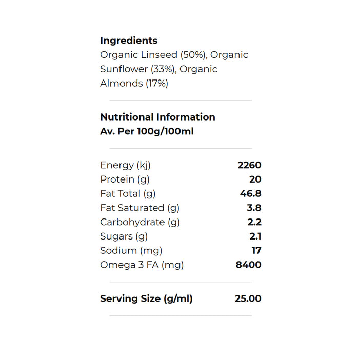 Organic LSA Mix 100g Nutritional Panel Wicked NRG