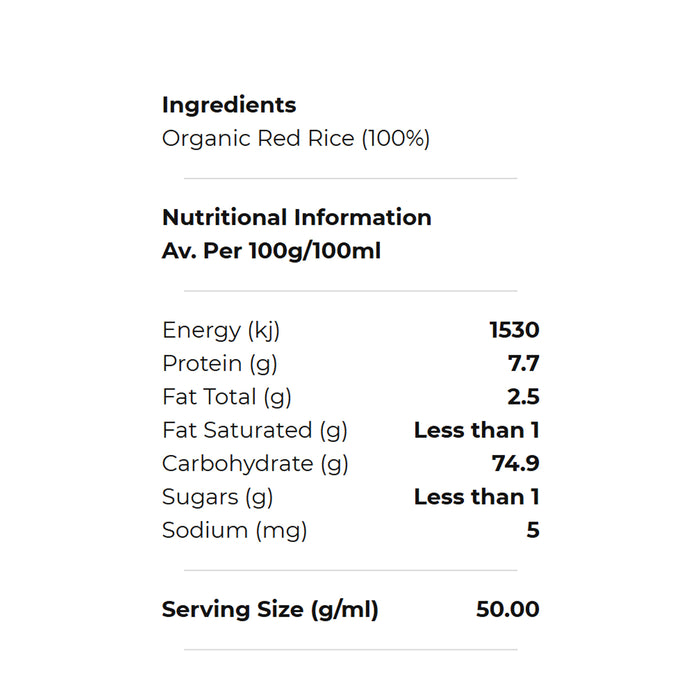 Organic Red Rice 100g Ingredients Wicked NRG