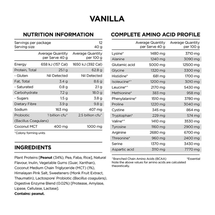 PRANA On Peanut Protein 500 Grams Vanilla 12 Serves Ingredients Wicked NRG