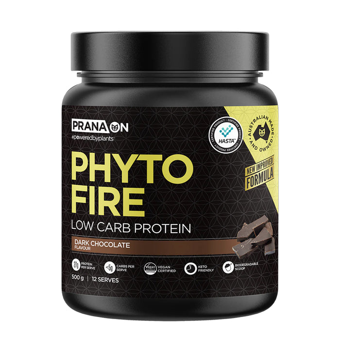 PRANA On Phyto Fire Protein Dark Chocolate 12 Serves 500 Grams Low Carb Wicked NRG