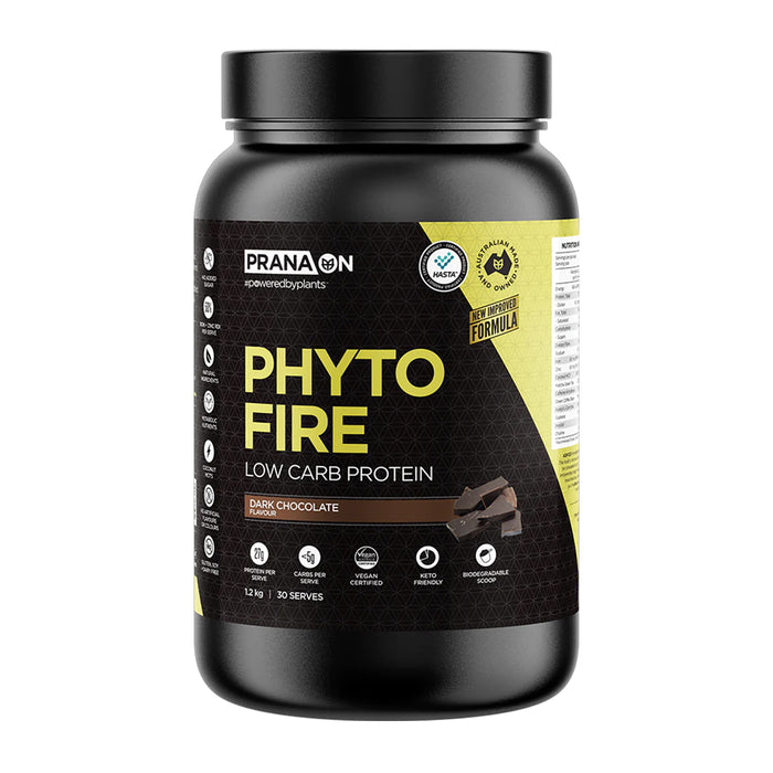 PRANA On Phyto Fire Protein Dark Chocolate 30 Serves 1.2 KG Low Carb Wicked NRG