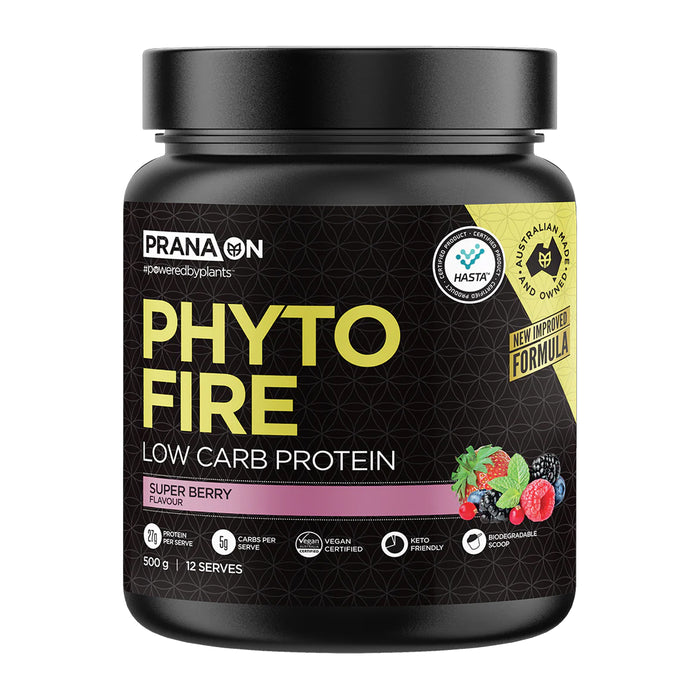 PRANA On Phyto Fire Protein Super Berry 12 Serves 500 Grams Low Carb Wicked NRG