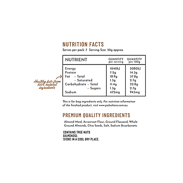 Paleo Hero Bread Mix 350g Nutritional Panel Wicked NRG