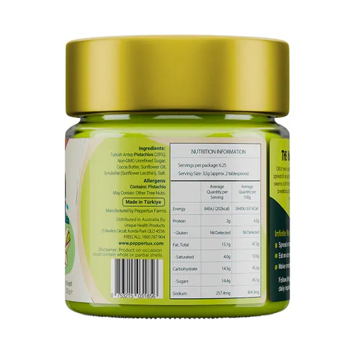 Peppertux Turkish Pistachio Cream 200g Nutritional Panel  Wicked NRG