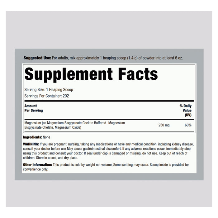 Piping Rock Magnesium Glycinate Powder, 250 mg 283g Ingredients Wicked NRG