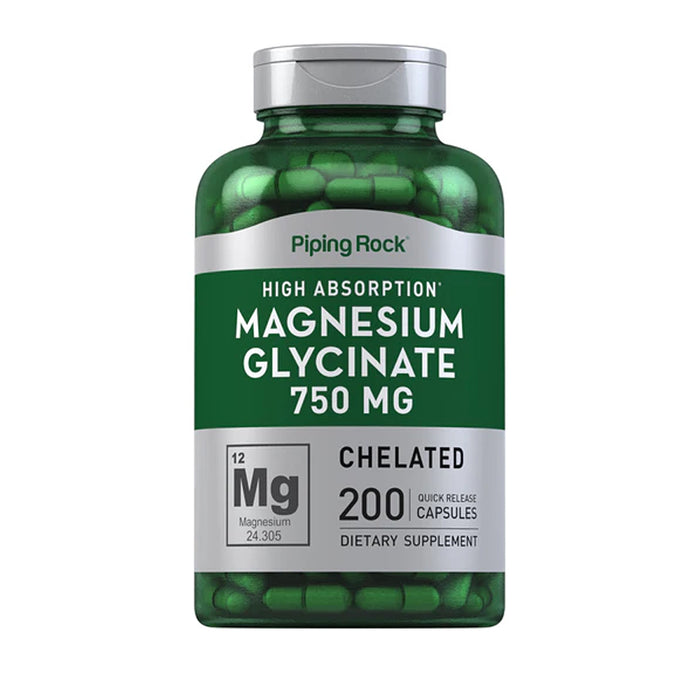 Piping Rock Magnesium Glycinate, 750 mg, 200 Quick Release Capsules Wicked NRG