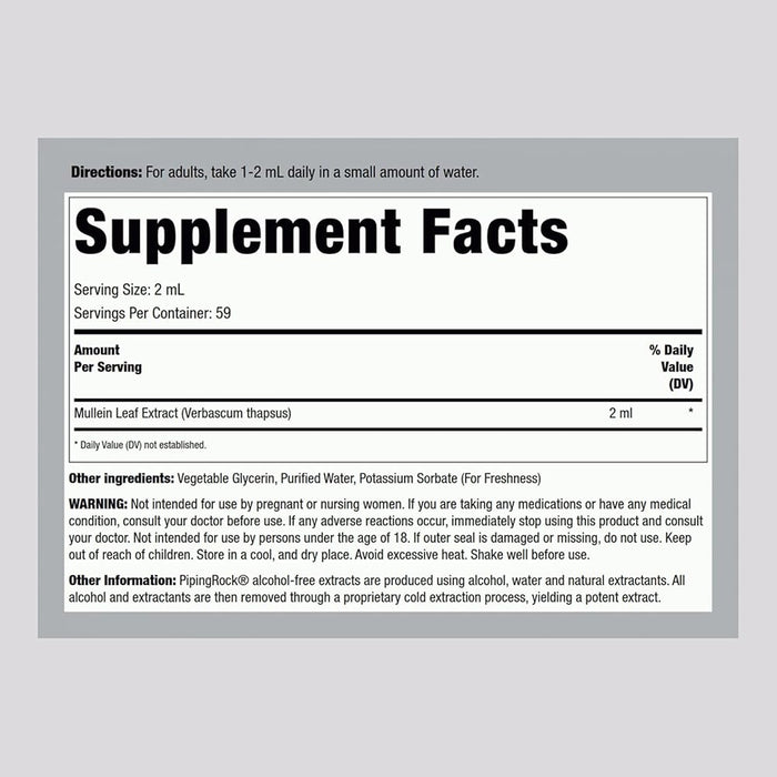 Piping Rock Mullein Leaf Liquid Extract 118ml Ingredients WickedNRG