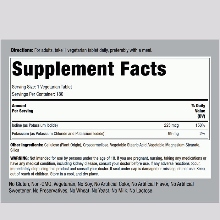 Piping Rock Potassium Plus Iodine, 180 Tablets Nutritional Panel Wicked NRG