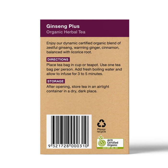 Planet Organic Organic Herbal Tea Ginseng Plus x 25 Tea Bags, Directions, Wicked NRG