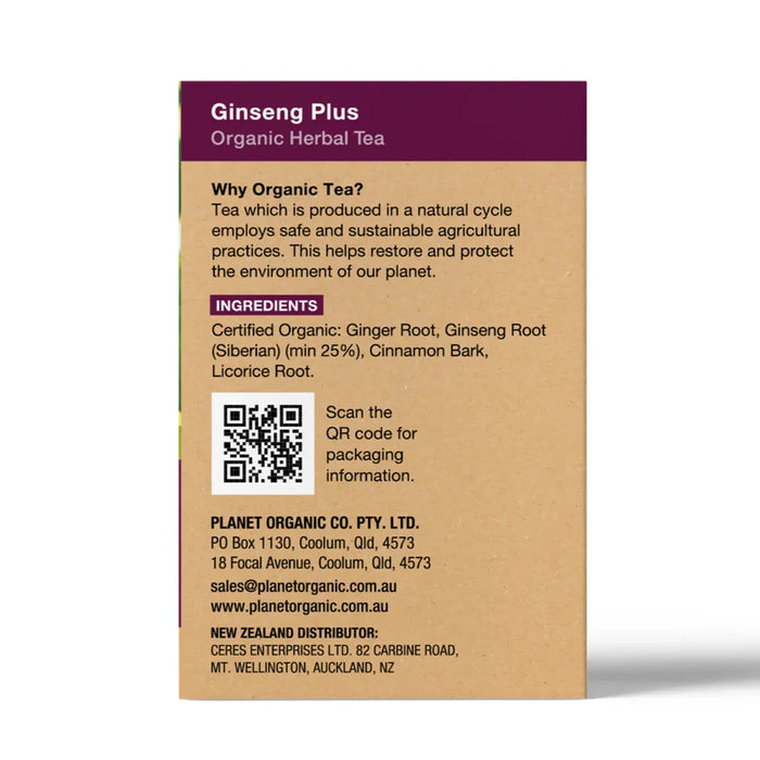 Planet Organic Organic Herbal Tea Ginseng Plus x 25 Tea Bags, Ingredients, Wicked NRG