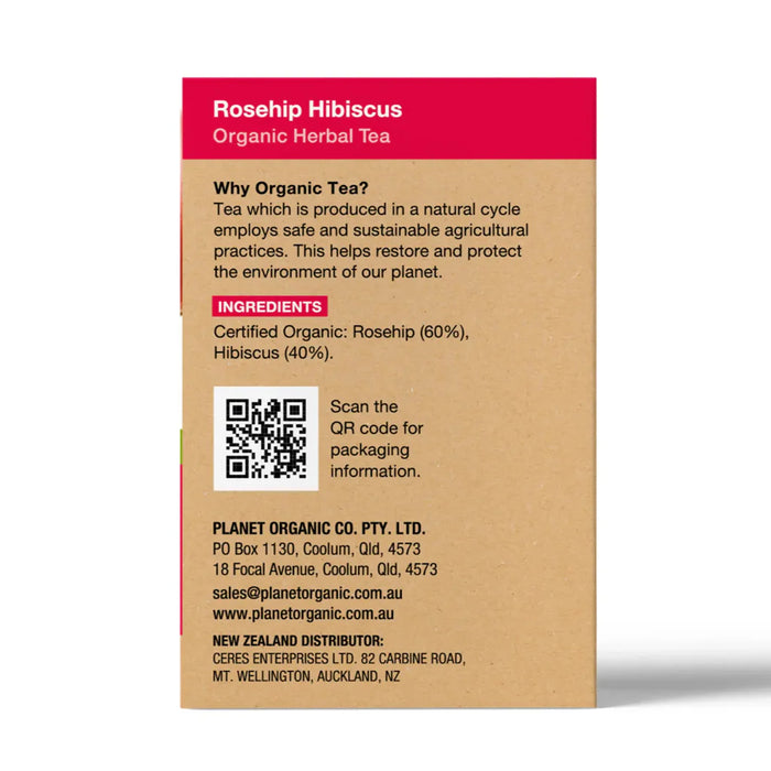 Planet Organic Rosehip & Hibiscus Tea 25 Tea Bags - Certified Organic Ingredients Wicked NRG