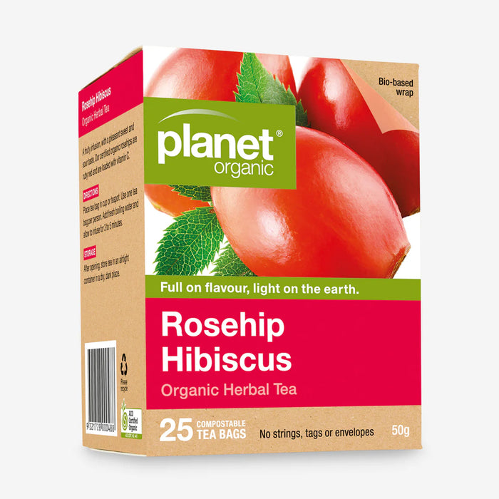 Planet Organic Rosehip & Hibiscus Tea 25 Tea Bags - Certified Organic Wicked NRG