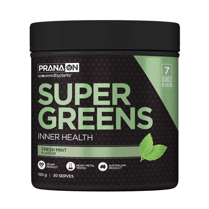 PRANA ON Super Greens, Fresh Mint, 150 Grams,  30 Serves, Wicked NRG, Darwin, Australia