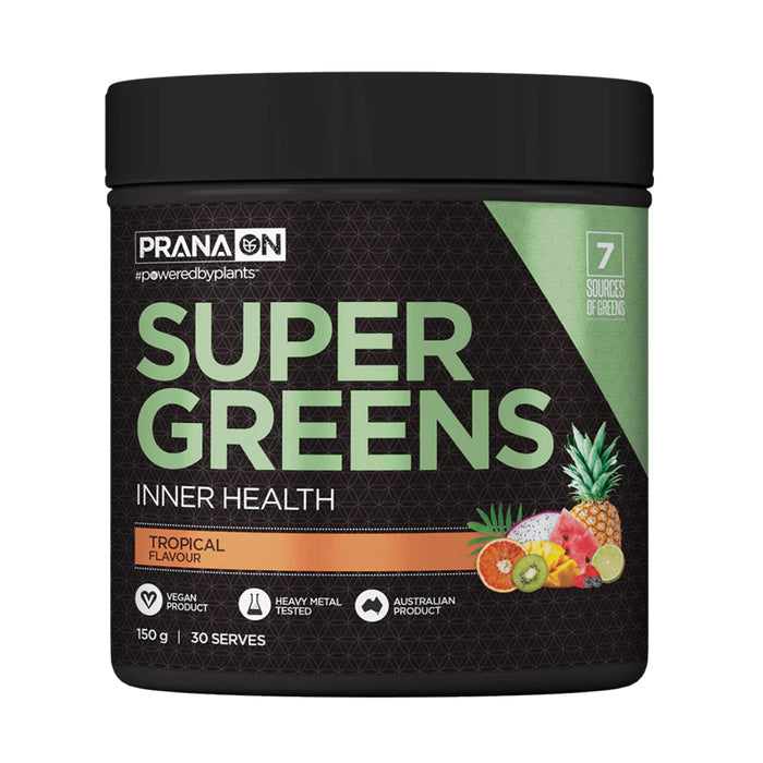 PRANA ON Super Greens,  Tropical Flavour, 150 Grams,  30 Serves, Wicked NRG, Darwin, Australia