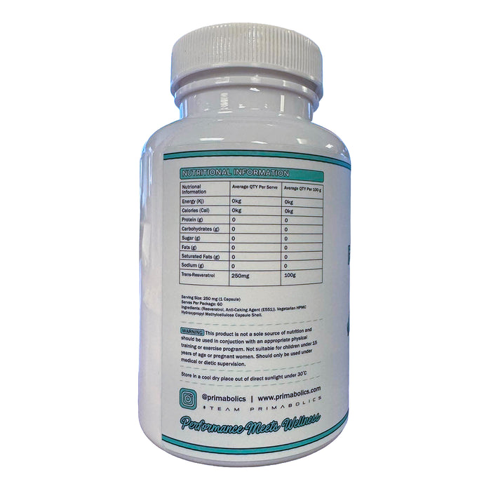 Primabolics Resveratrol 150mg 60 Capsules, Nutritional Panel, Wicked NRG