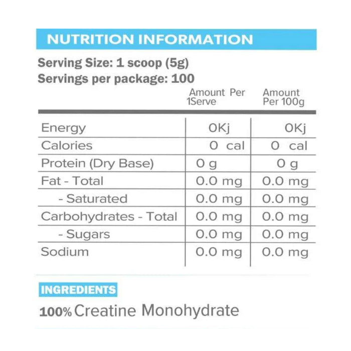 Primabolics, Creatine Monohydrate 500g Nutritional Panel Wicked NRG
