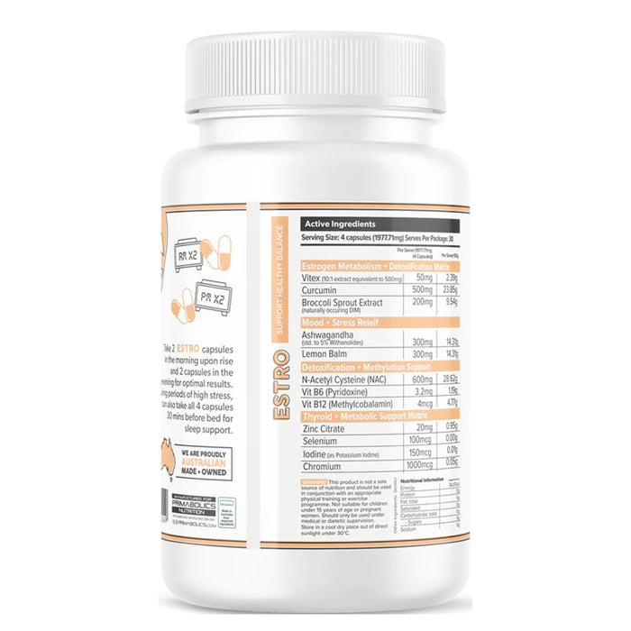 Primabolics, Estro Natural Balancing Support, 30 Serves, Nutritional Panel, Wicked NRG