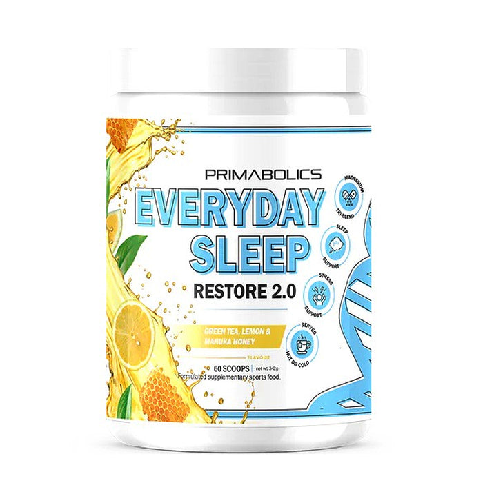 Primabolics, Everyday Sleep Restore 2.0, Green Tea, Lemon, and Manuka Honey, 60 Scoops, Nutritional Panel, Wicked NRG