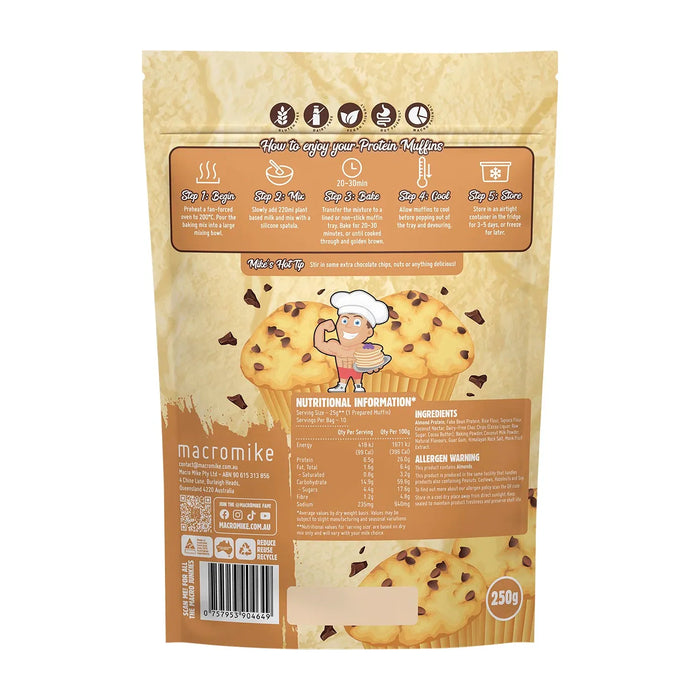 Protein Muffin Baking Mix Choc Chip 250g Ingredients Wicked NRG