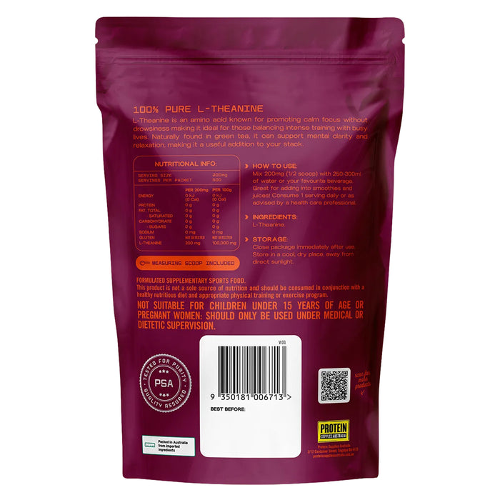 Protein Supplies Australia L-Theanine 100g Nutritional Panel Wicked NRG