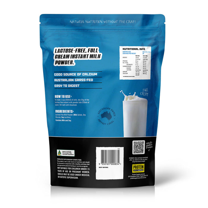 Protein Supplies Australia LACTOSE Free Milk Powder 1 kg Ingredients Wicked NRG