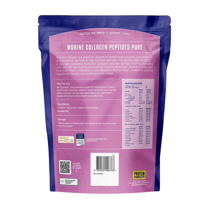 Protein Supplies Australia Marine Collagen Peptides Unflavoured Nutritional Panel 300g Wicked NRG