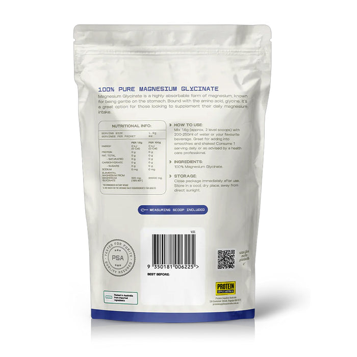 Protein Supplies Australia Pure Magnesium Glycinate 100g 60 Serves Ingredients Wicked NRG