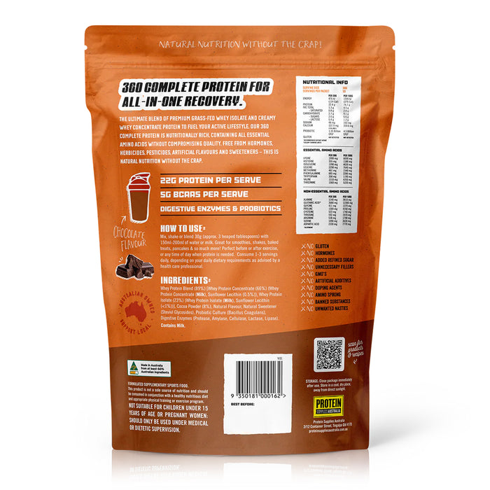 Protein Supplies 360 Whey, Chocolate Flavour 1 KG, 33 Serves,Nutritional Panel, Wicked NRG