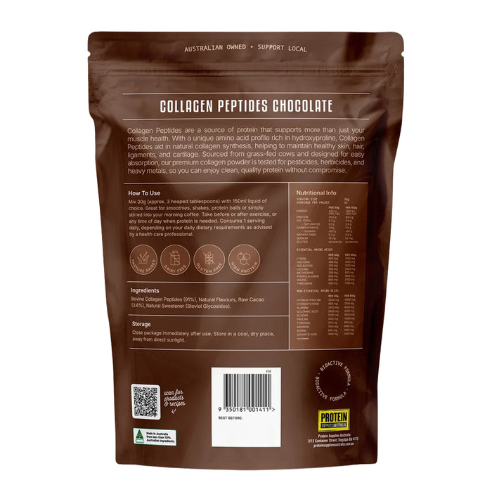 Protein Supplies Australia Collagen Peptides Chocolate 1kg Nutritional Panel Wicked NRG