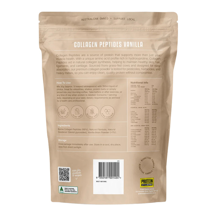 Protein Supplies Australia Collagen Peptides Vanilla 1kg Nutritional Panel Wicked NRG