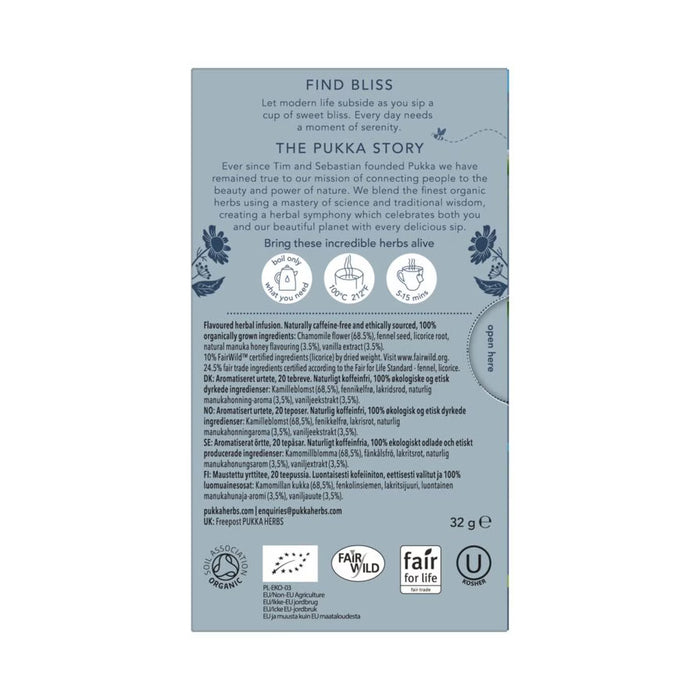 Pukka Organic Chamomile, Vanilla & Manuka Honey Tea 20 Tea Bags Box Wicked NRG 