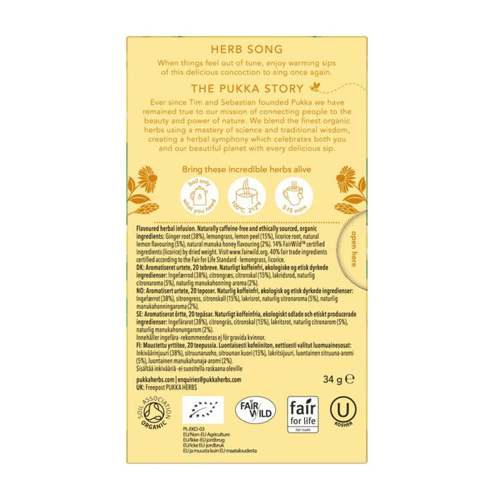 Pukka Organic Lemon, Ginger & a touch of Manuka Honey 20 Tea Bags ingredients Wicked NRG 