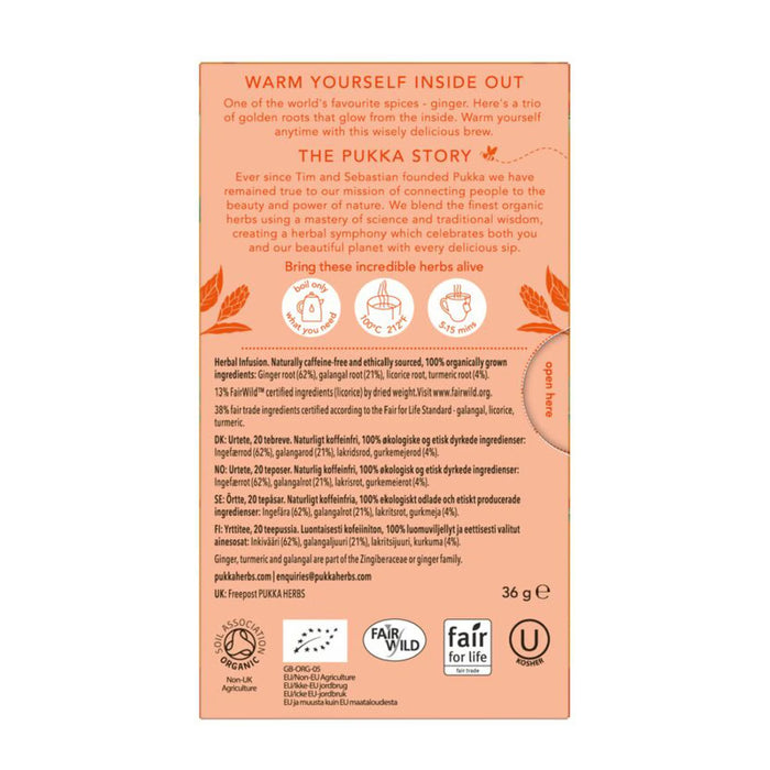 Pukka Organic Three Ginger Tea Bags 20 Sachets Ingredients Wicked NRG