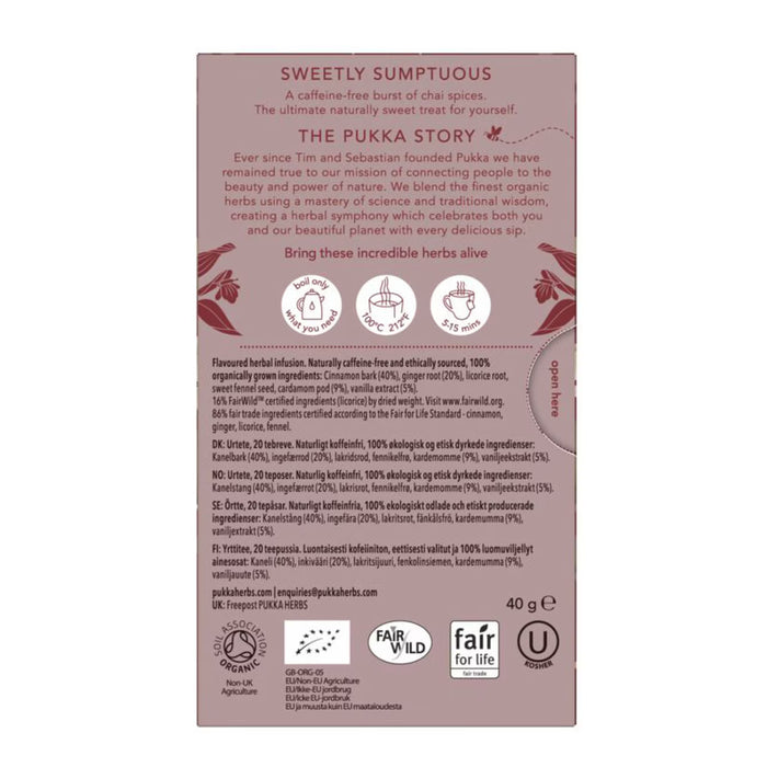 Pukka Herbs Organic Spiced Vanilla Chai Tea Bags Ingredients 20 Sachets Wicked NRG