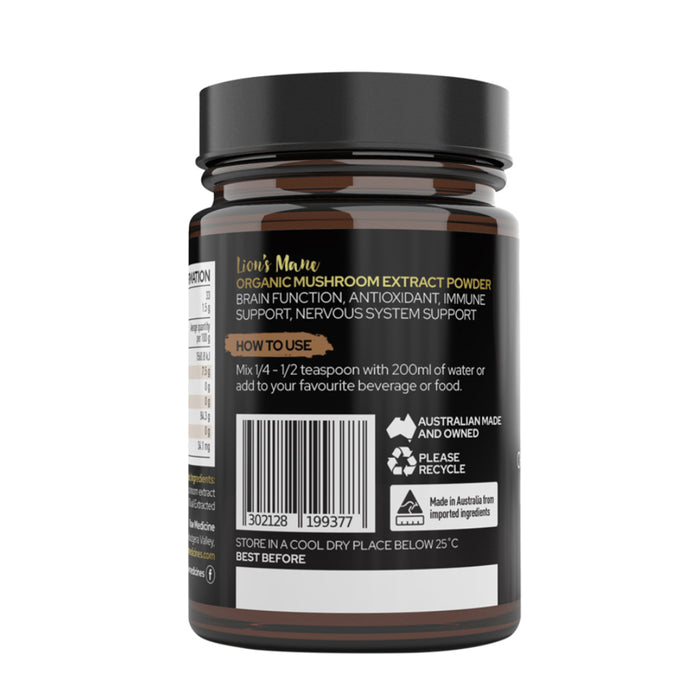 Raw Medicine Organic Mushroom Extract Lions Mane 50g a Wicked NRG