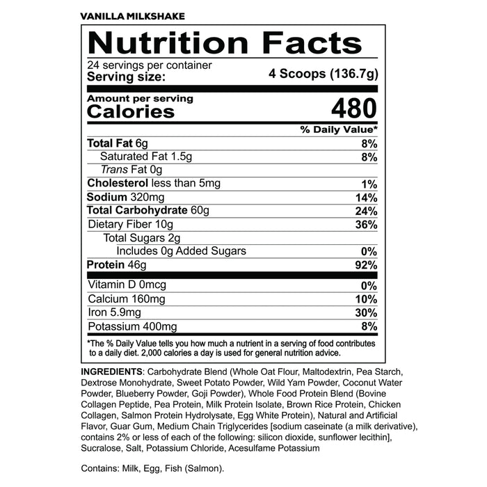 Redcon 1, MRE Meal Replacement Vanilla Milkshake, Nutritional Panel Wicked NRG