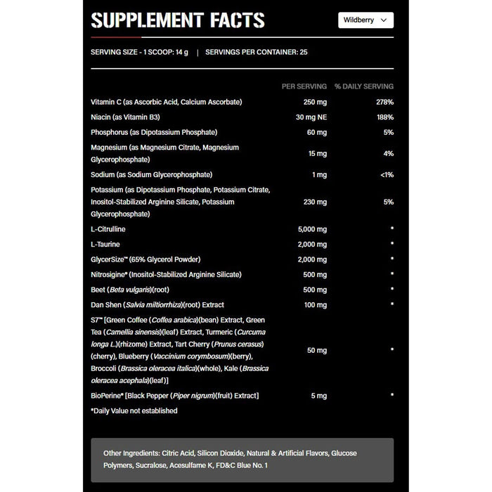 Rich Piana Nutrition Full As Fck Blue Rasp 25 Serves Ingredients Wicked NRG