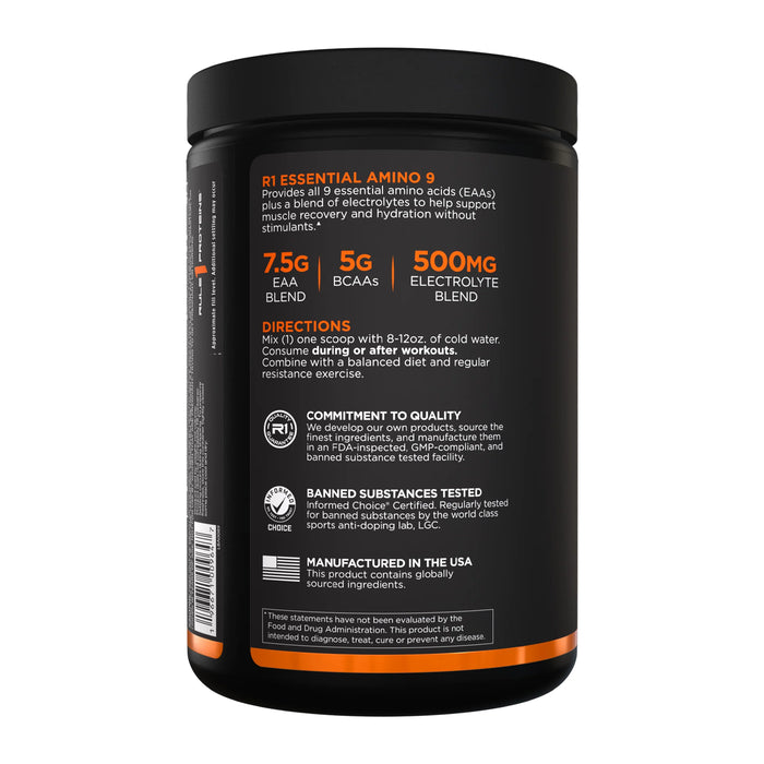 Rule 1 Essential Amino 9 Fruit Punch 30 Serves 330g Nutritional Panel Wicked NRG