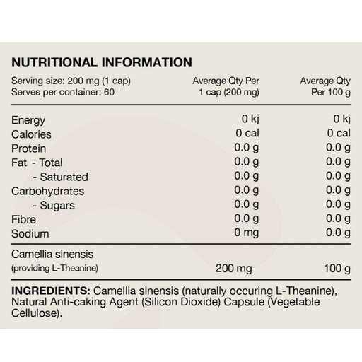 SWITCH Nutrition L-Theanine 60 Capsules 12g Nutritional Panel Wicked NRG