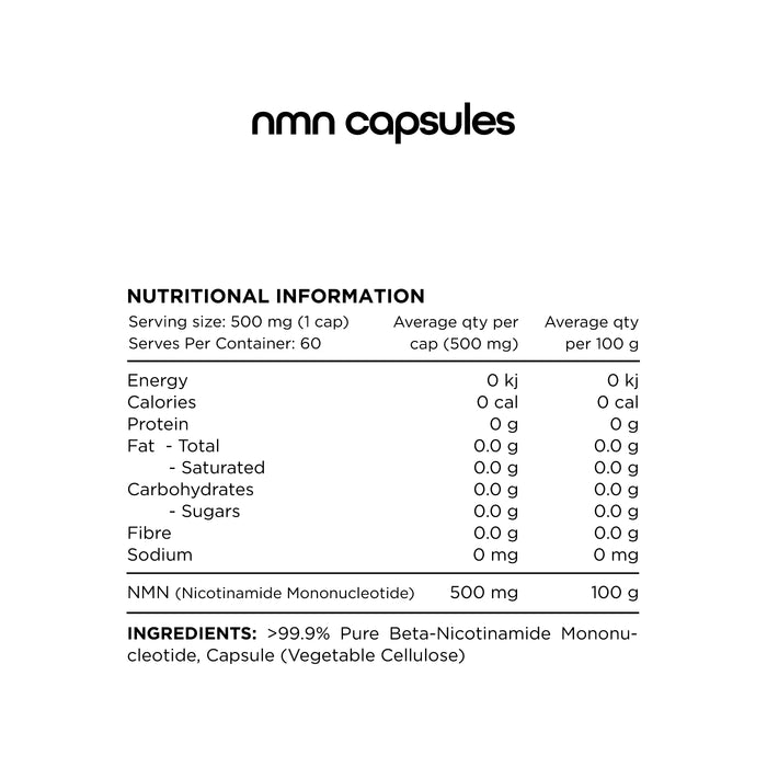 SWITCH Nutrition NMN Caps 60 caps Ingredients Wicked NRG
